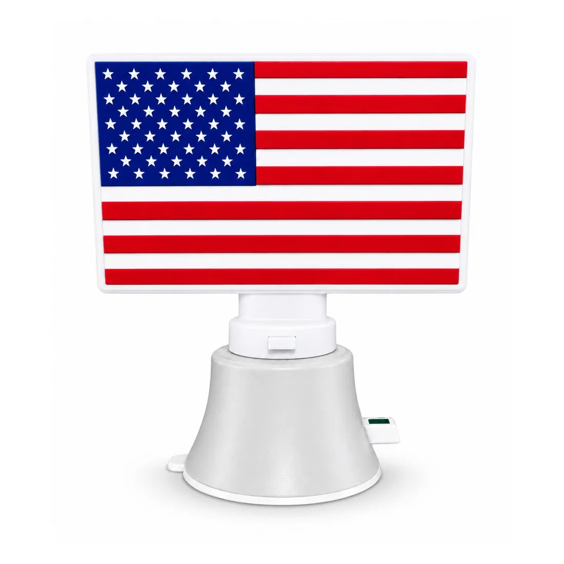 Lit Mods Portable Identity Light with American Flag topper on white suction base, front view